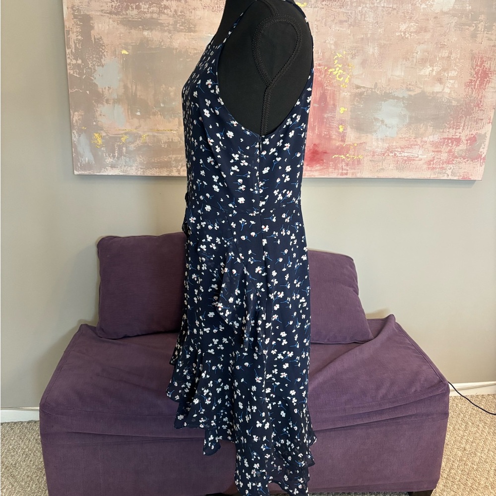 Banana Republic Navy‎ Dress Floral Spaghetti Strap with Ruffle Skirt Size M - Picture 7 of 11